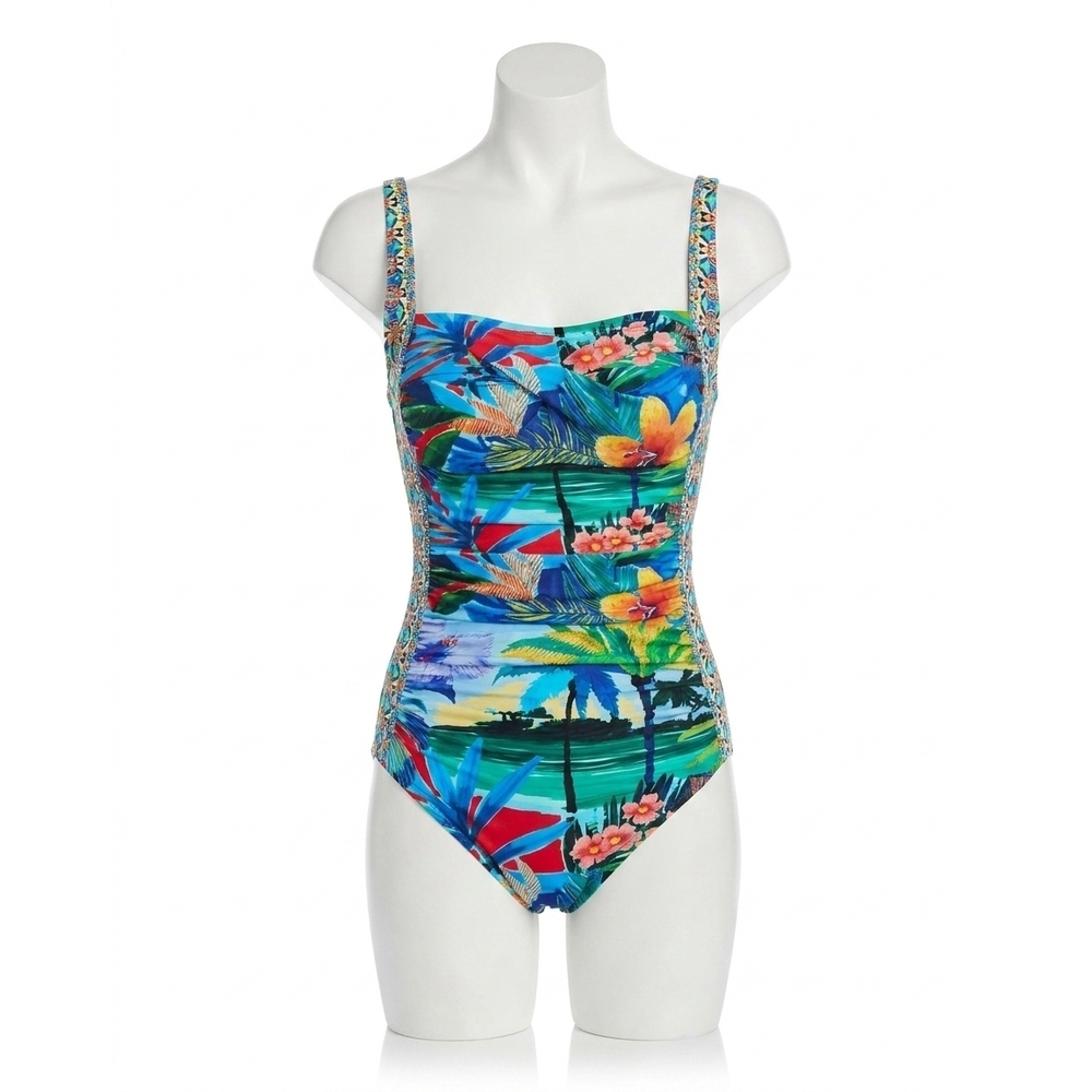 NEW JOHNNY WAS twist front ruched one piece swimsuit in paradise